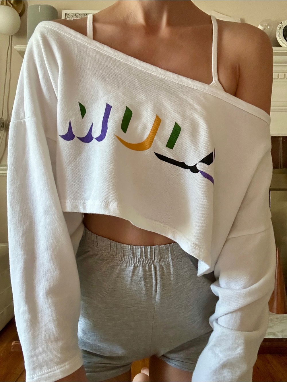 Fashion Nova white long sleeve off shoulder sweatshirt
